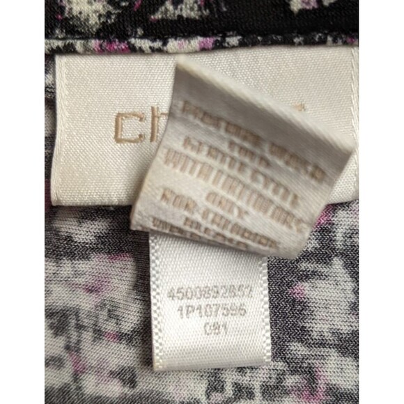 Women's CHICO'S Faux Wrap Top 3/4 Sleeve Stretch Top Black/Purple 2 or 12/14 - Picture 9 of 9